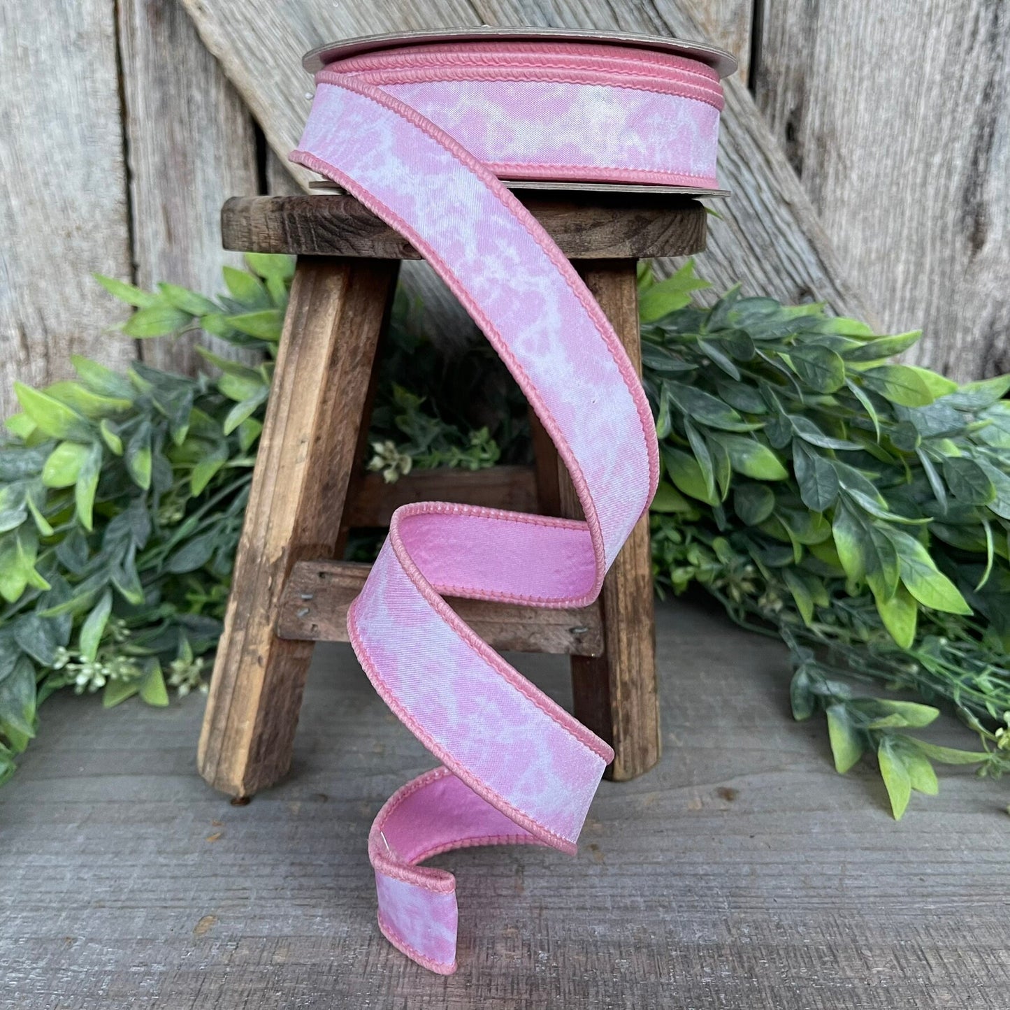 1" Light Pink Tie Dye Ribbon, Farrisilk Ribbon, Spring Ribbon