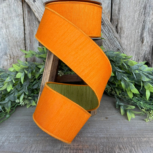 2.5” Orange Green Ribbon, Farrisilk ribbon