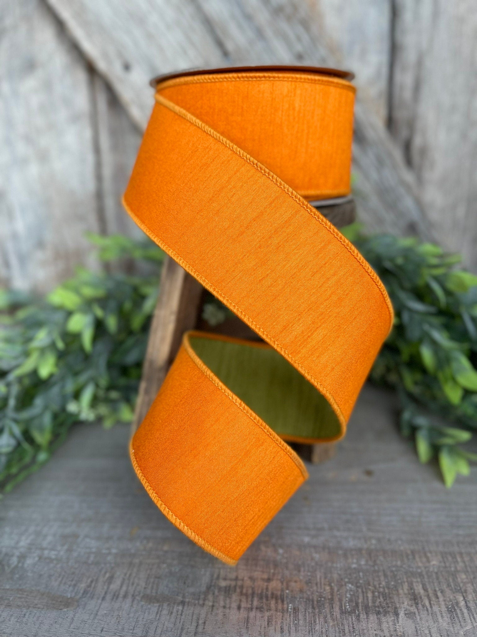 2.5” Orange Green Ribbon, Farrisilk ribbon, wired ribbon