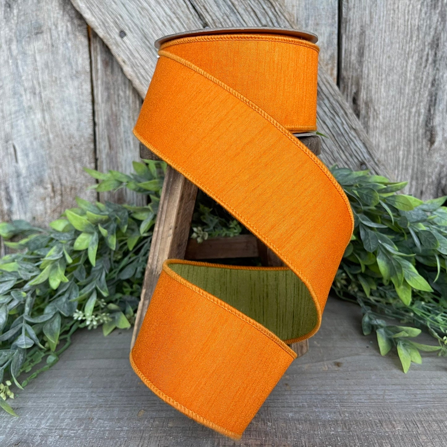 2.5” Orange Green Ribbon, Farrisilk ribbon, wired ribbon