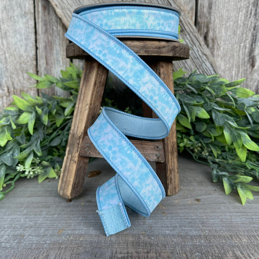 1" Light Blue Tie Dye Ribbon, Farrisilk Ribbon