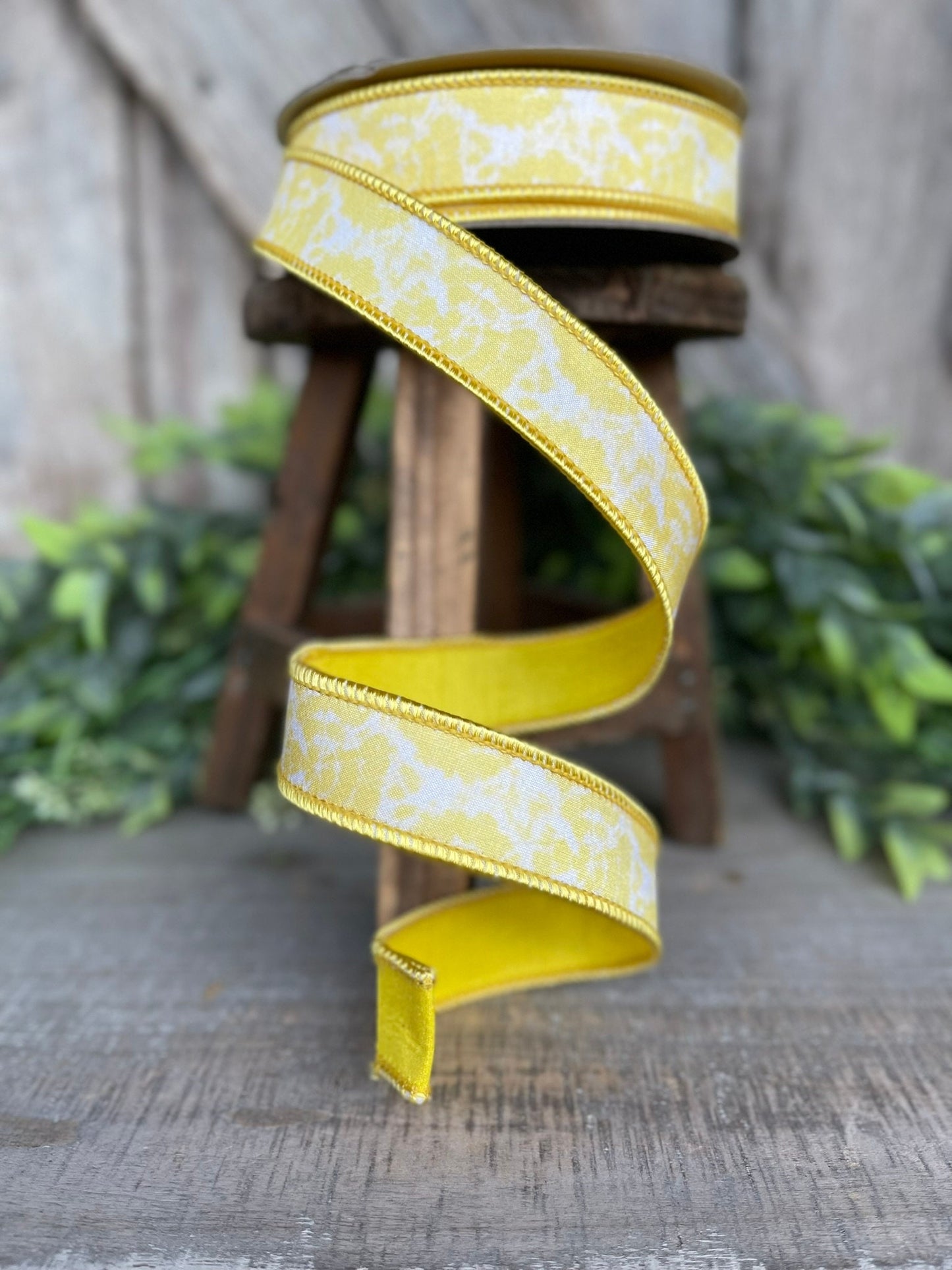 1" Yellow Tie Dye Ribbon, Farrisilk Ribbon, Spring Ribbon