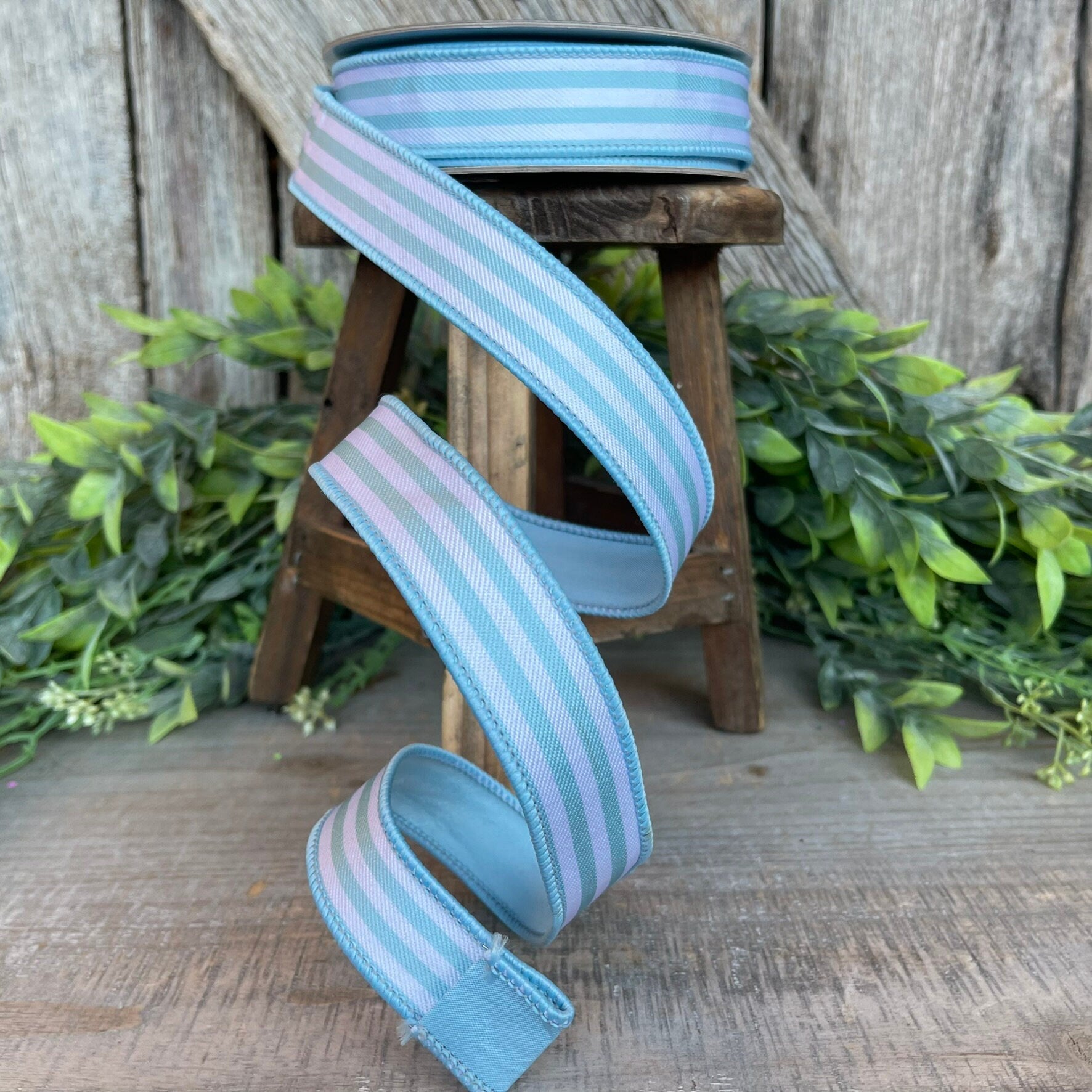 1" Light Blue Newport Stripes, Farrisilk ribbon, Blue Stripe RIbbon