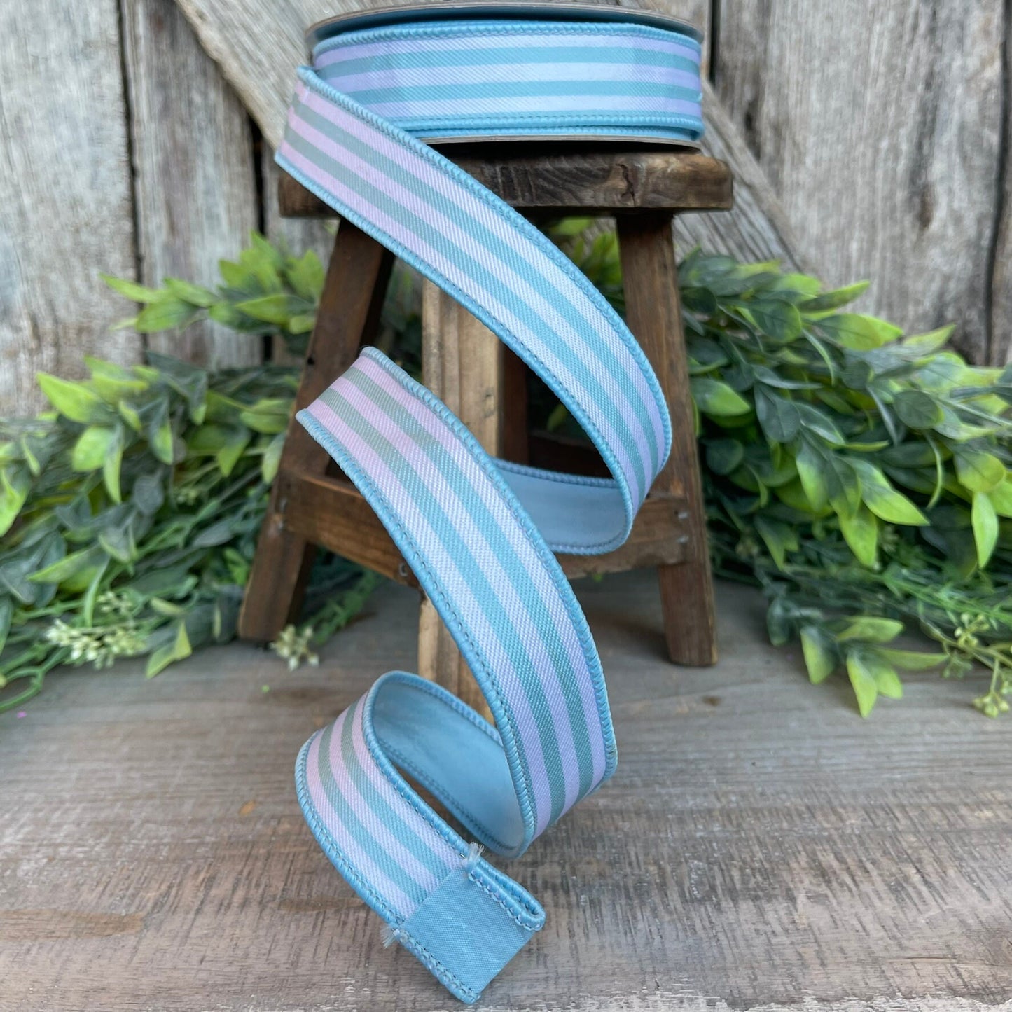 1" Light Blue Newport Stripes, Farrisilk ribbon, Blue Stripe RIbbon