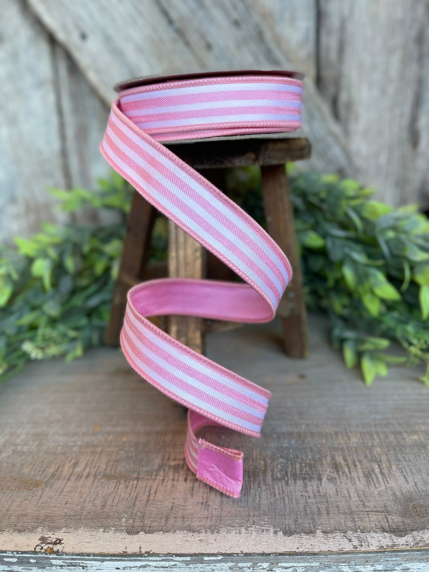 1" Pink Newport Stripes Ribbon, Farrisilk ribbon, Pink Stripe RIbbon