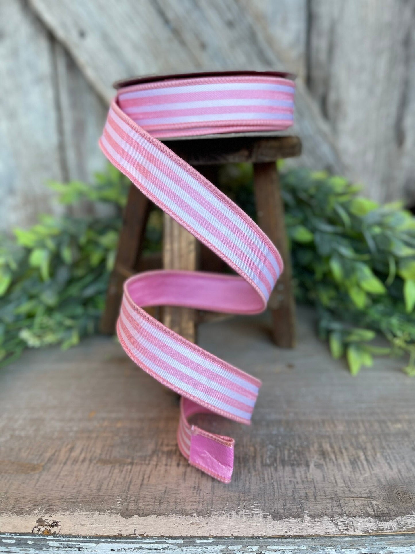 1" Pink Newport Stripes Ribbon, Farrisilk ribbon, Pink Stripe RIbbon