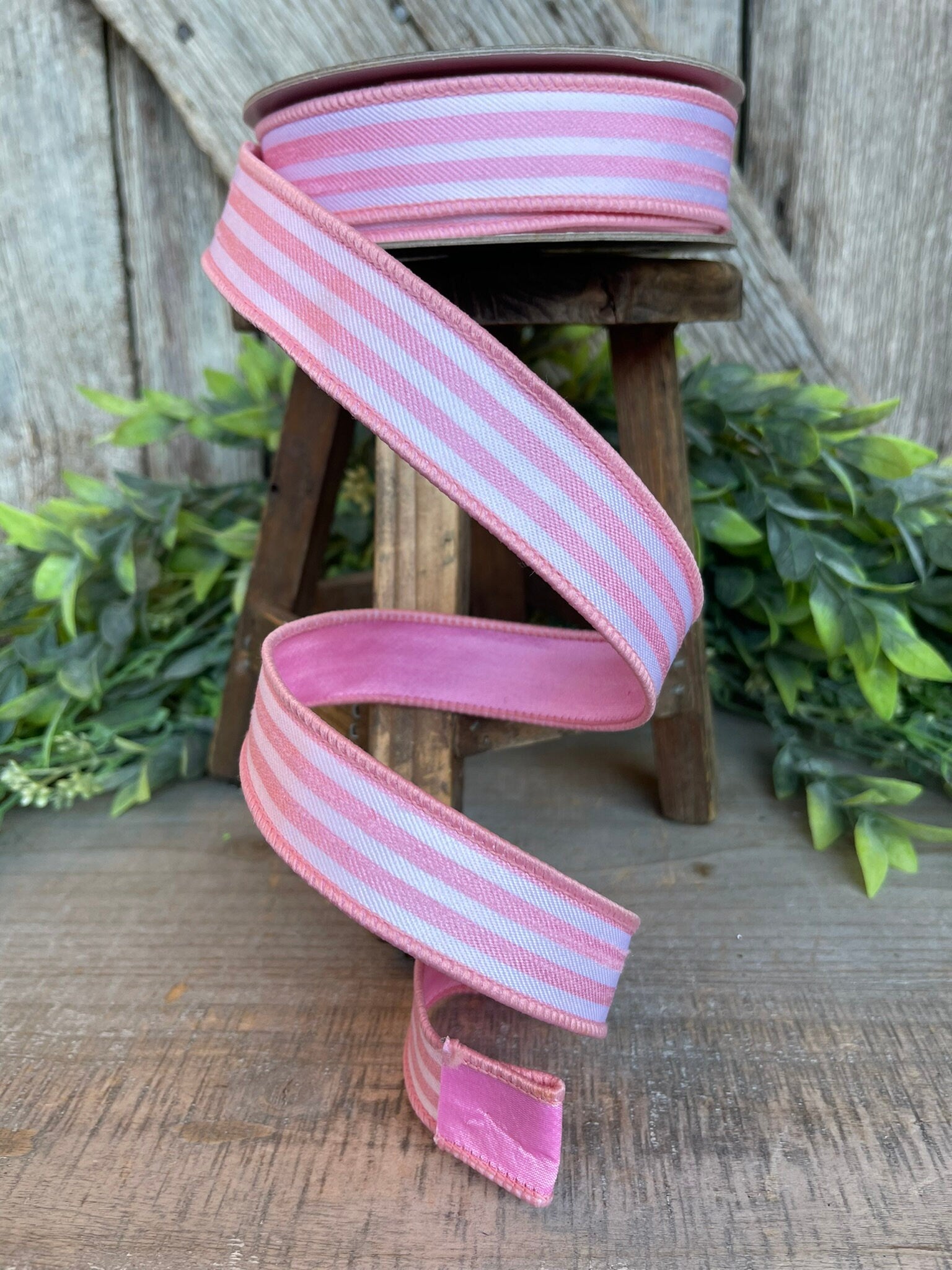 1" Pink Newport Stripes Ribbon, Farrisilk ribbon, Pink Stripe RIbbon