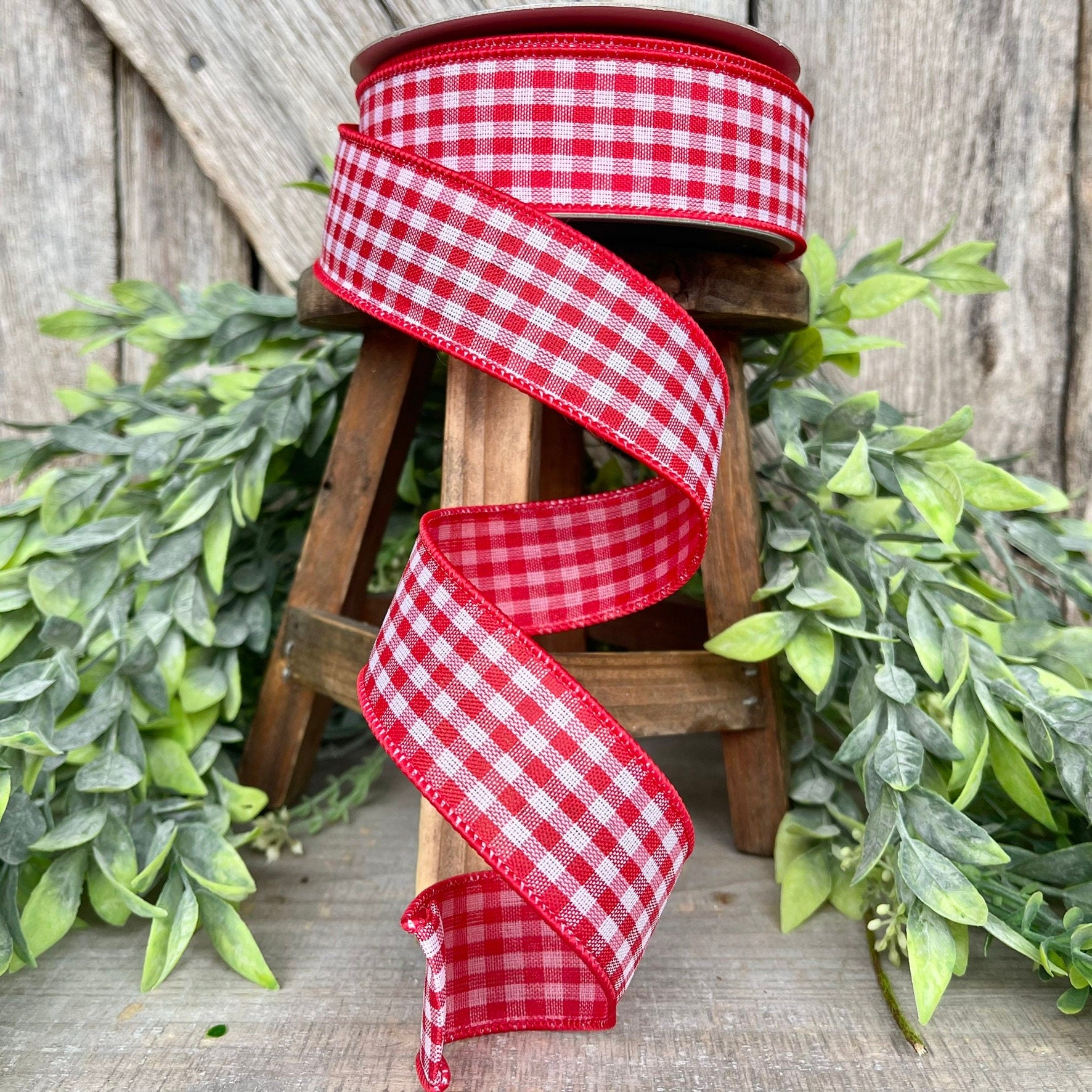 1.5" Red Gingham Ribbon, Farrisilk Ribbon, Red Micro Checks Ribbon