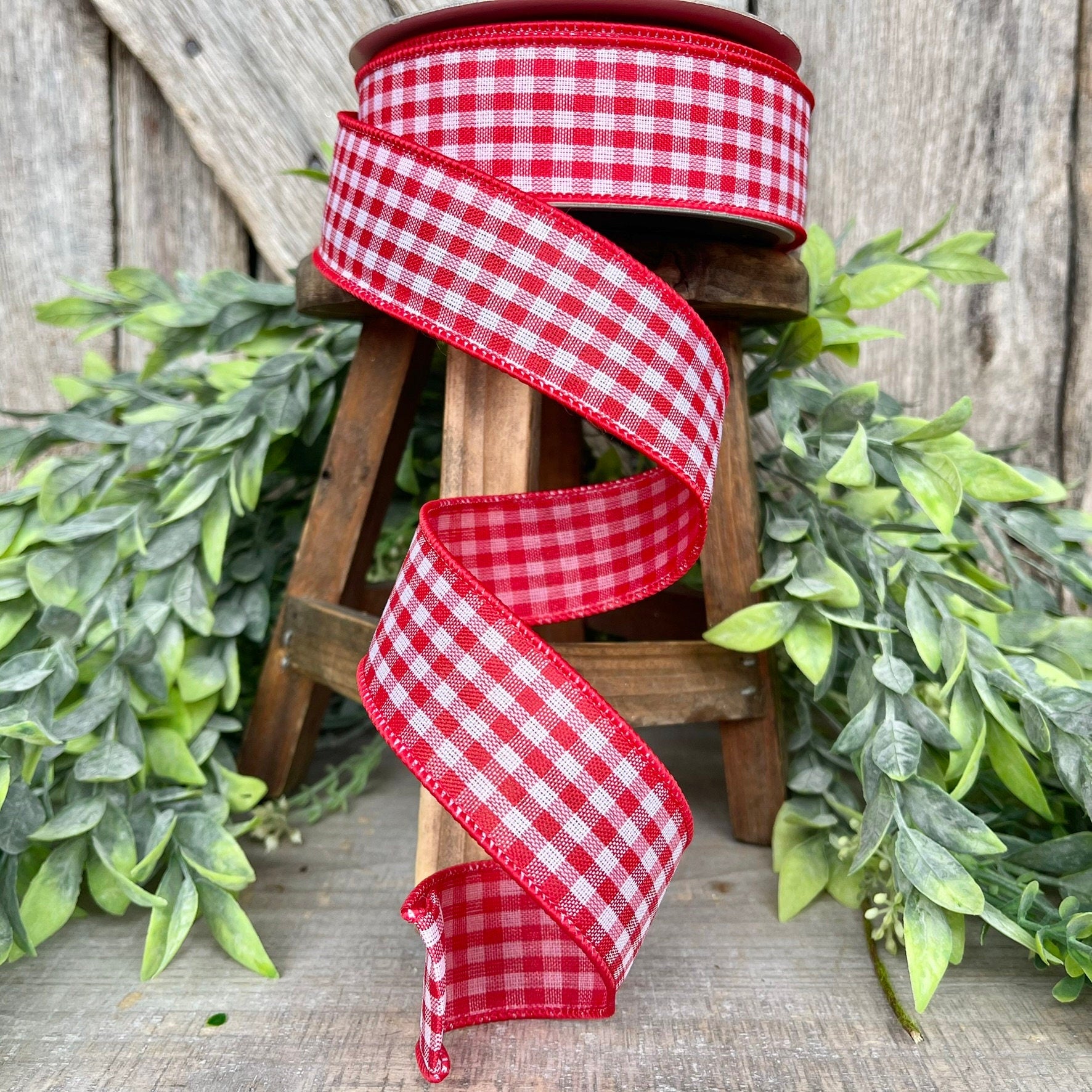 1.5" Red Gingham Ribbon, Farrisilk Ribbon, Red Micro Checks Ribbon