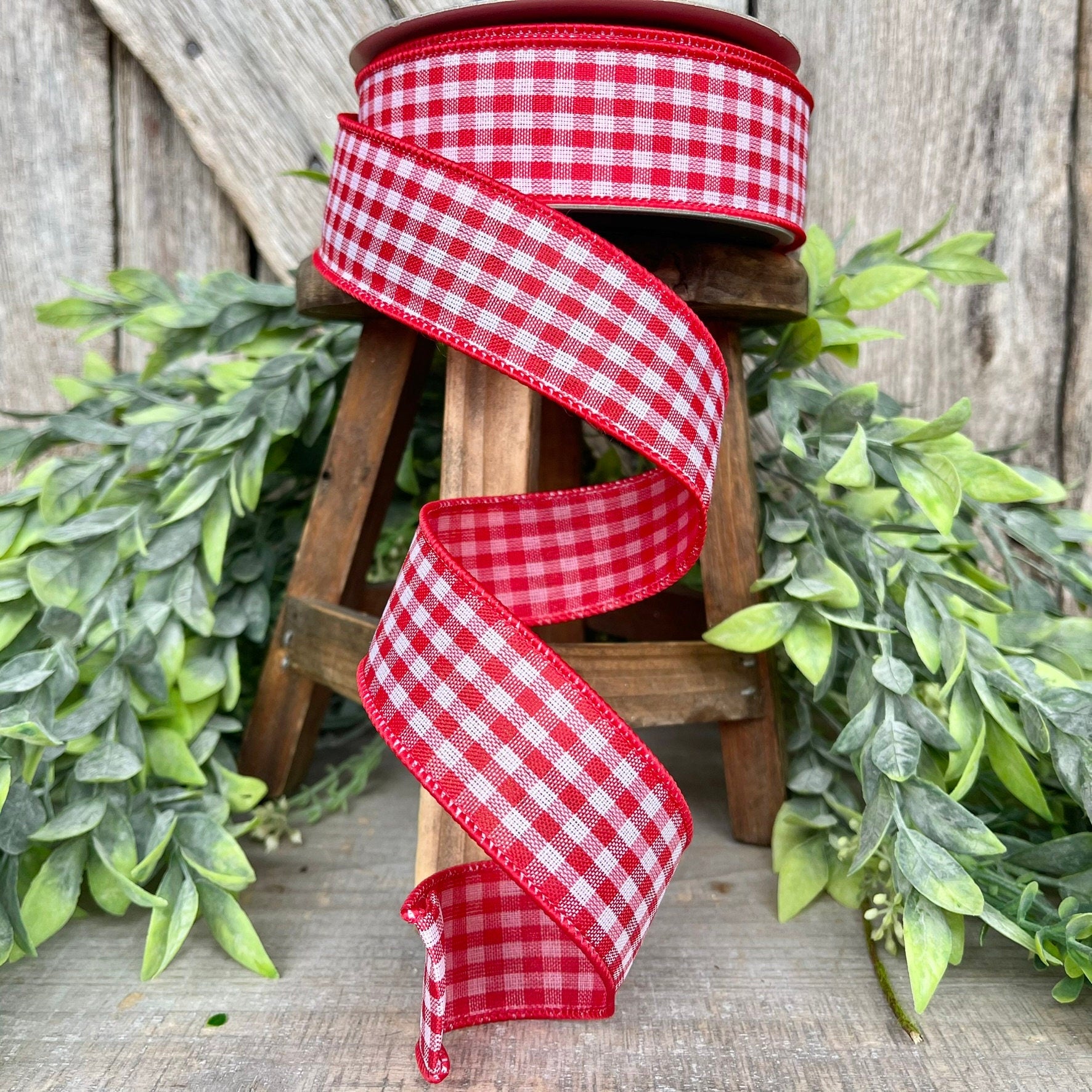 1.5" Red Gingham Ribbon, Farrisilk Ribbon, Red Micro Checks Ribbon