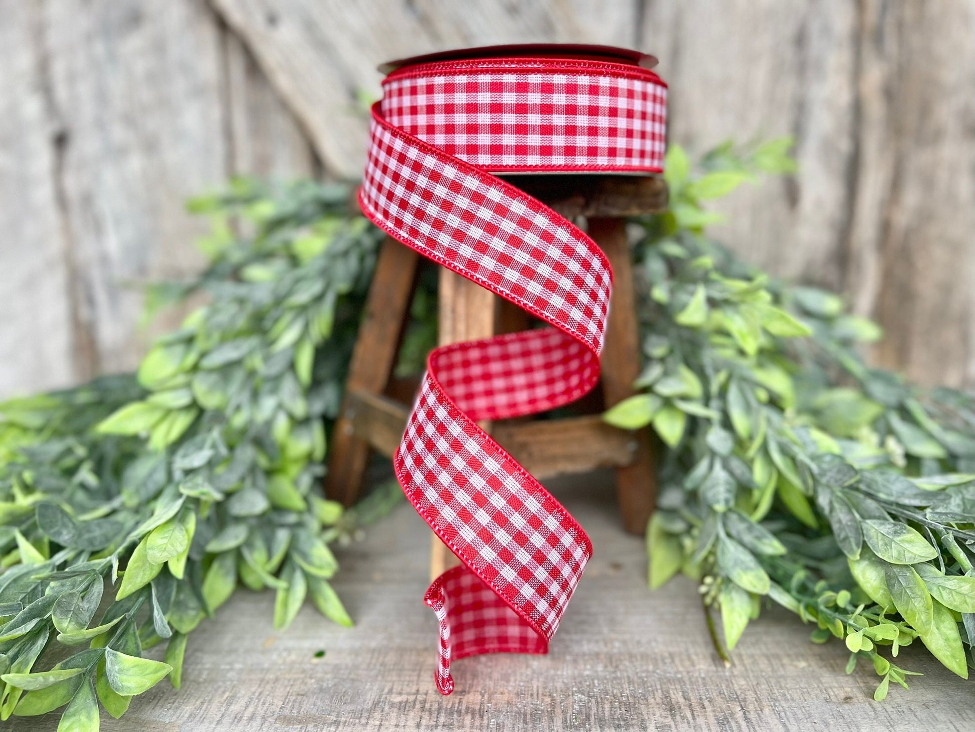 1.5" Red Gingham Ribbon, Farrisilk Ribbon, Red Micro Checks Ribbon