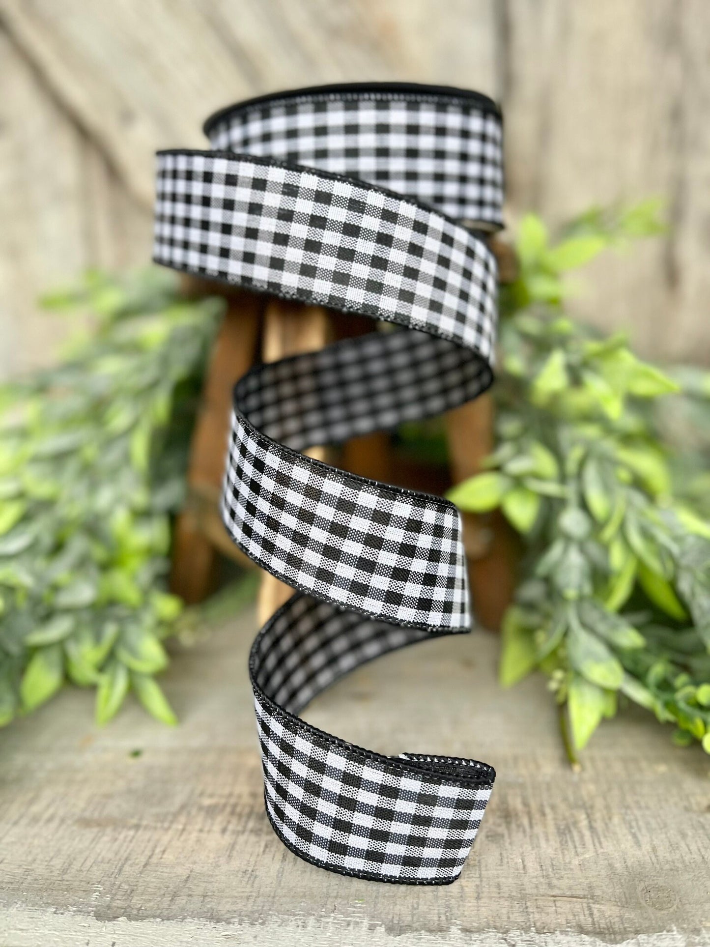 1.5" Black White Gingham Ribbon, Farrisilk Ribbon, Black Micro Checks Ribbon