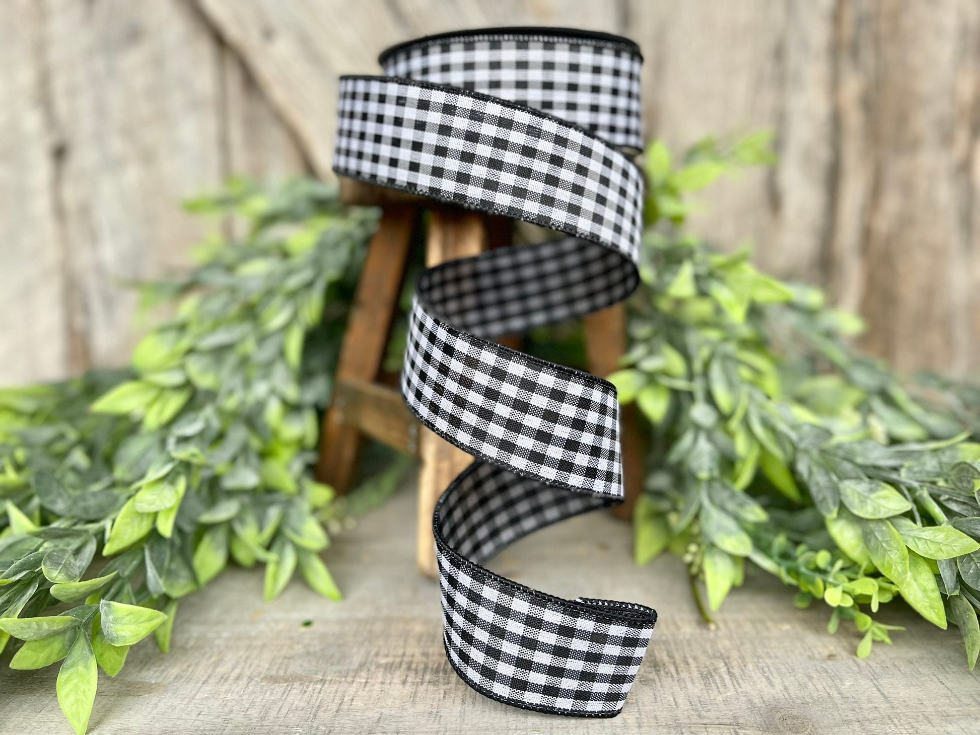 1.5" Black White Gingham Ribbon, Farrisilk Ribbon, Black Micro Checks Ribbon