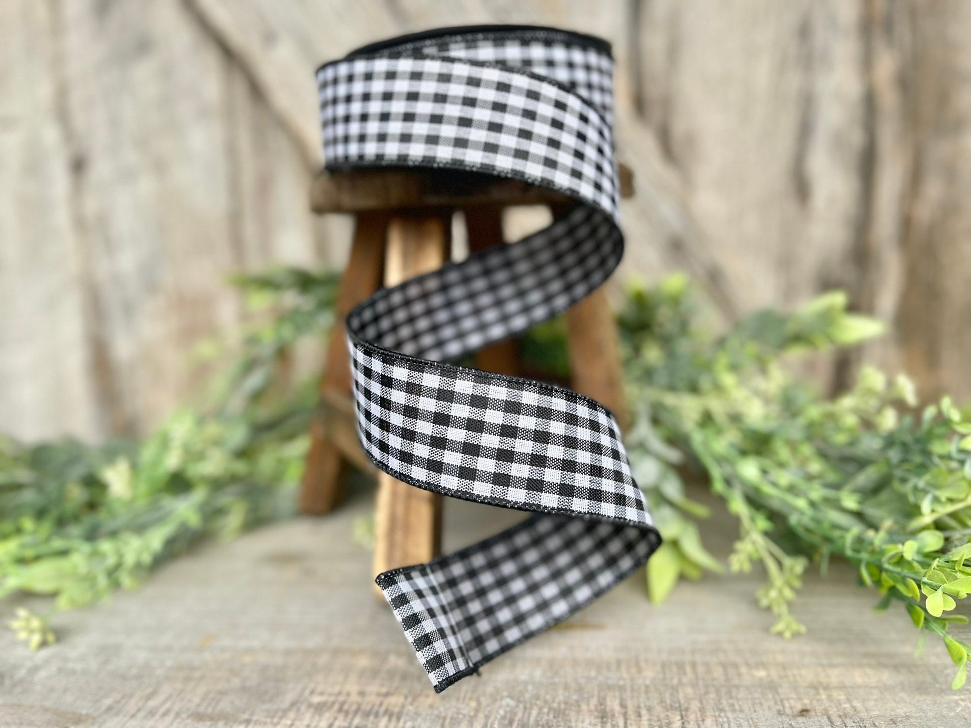 1.5" Black White Gingham Ribbon, Farrisilk Ribbon, Black Micro Checks Ribbon