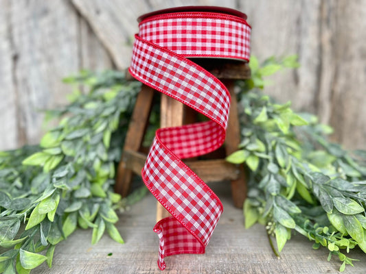 1.5" Red Gingham Ribbon, Farrisilk Ribbon, Red Micro Checks Ribbon