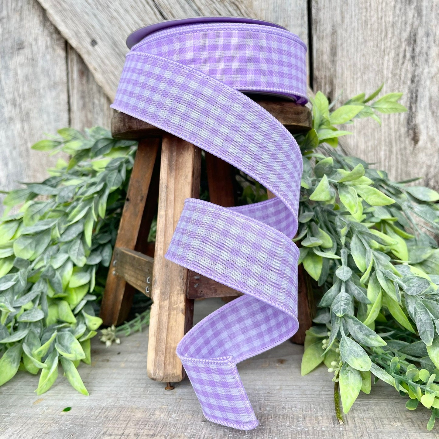 1.5" Lavender Gingham Ribbon, Farrisilk Ribbon, TPurple Micro Checks Ribbon