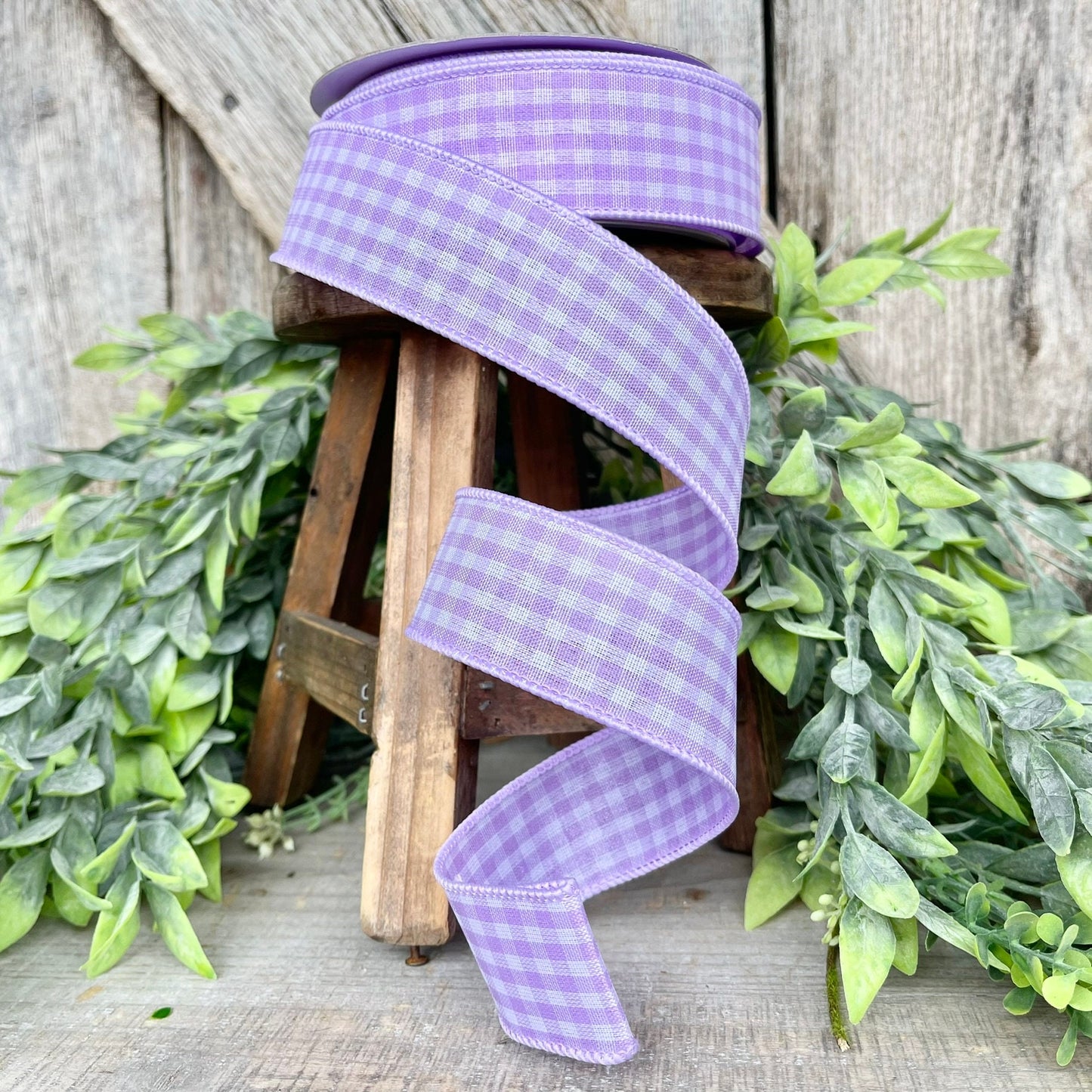 1.5" Lavender Gingham Ribbon, Farrisilk Ribbon, TPurple Micro Checks Ribbon