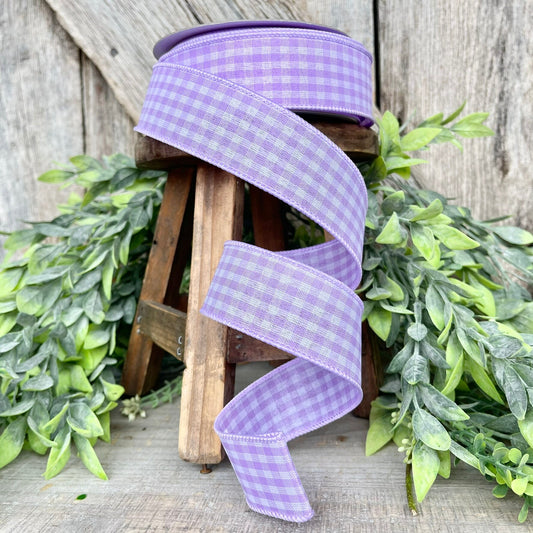 1.5" Lavender Gingham Ribbon, Farrisilk Ribbon