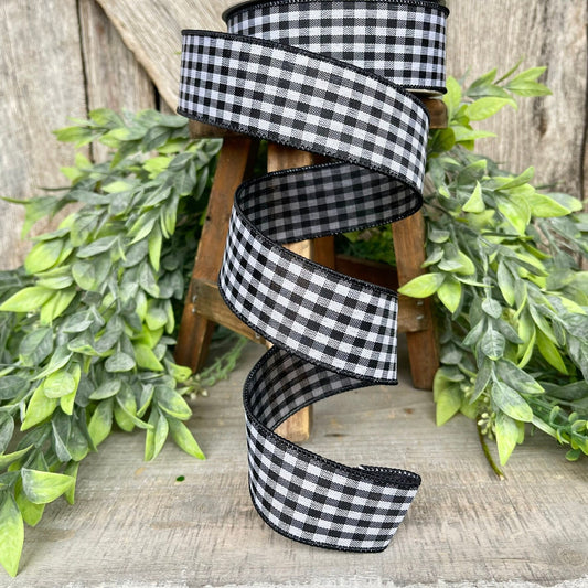 1.5" Black White Gingham Ribbon, Farrisilk Ribbon