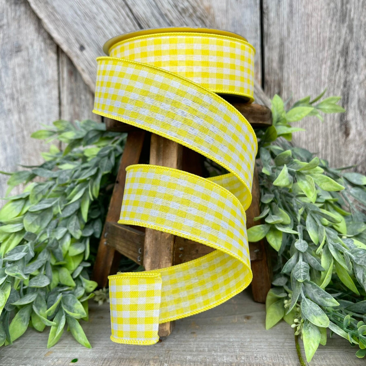 1.5" Yellow Gingham Ribbon, Farrisilk Ribbon, Yellow Micro Checks Ribbon