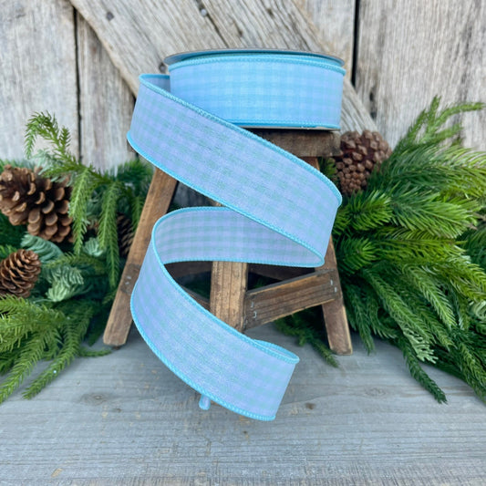 1.5" Light Blue Gingham Ribbon, Farrisilk Ribbon