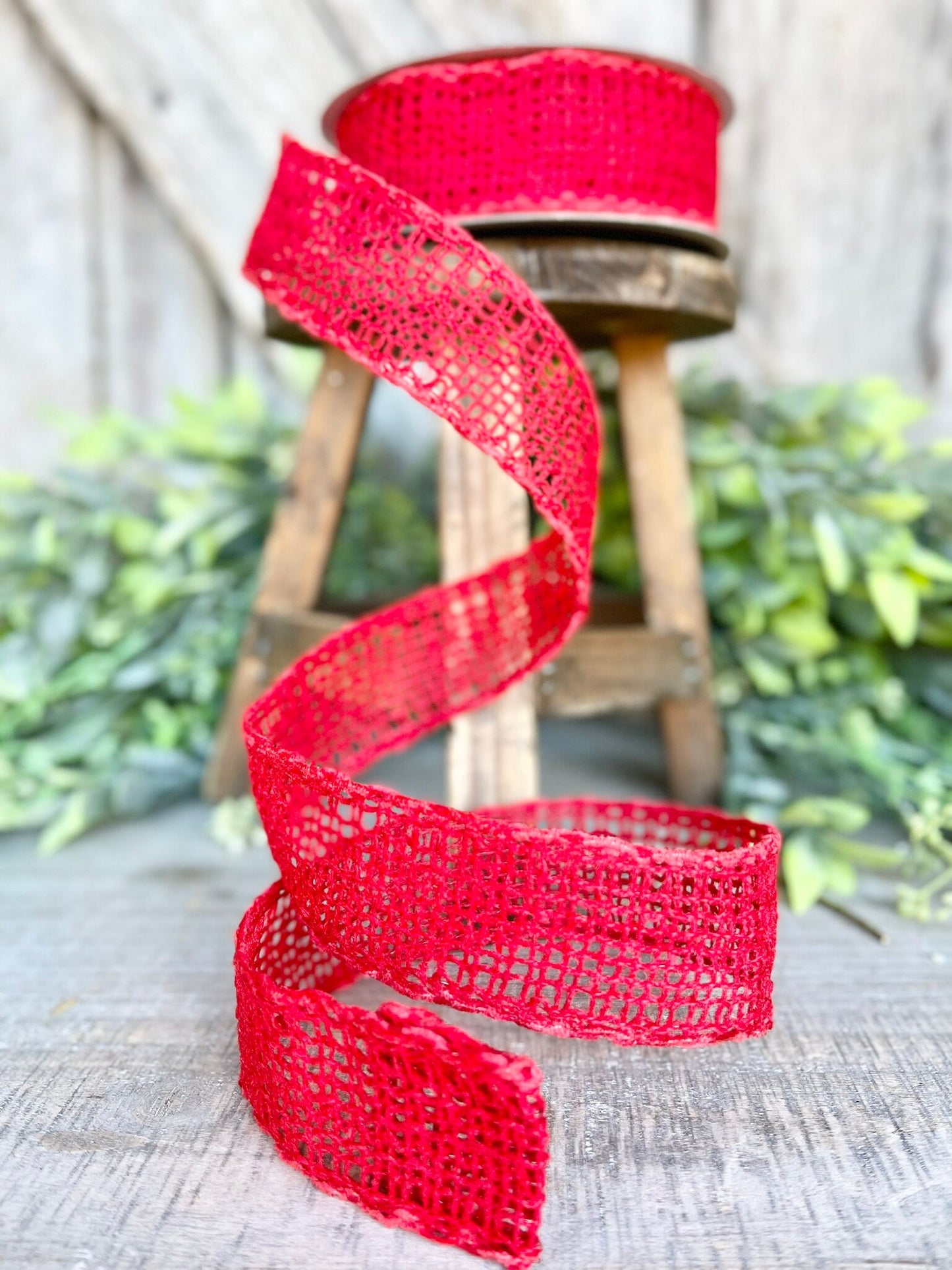 1.5" Red Vibrant Weave Ribbon, Farrisilk Ribbon, Red Burlap Ribbon