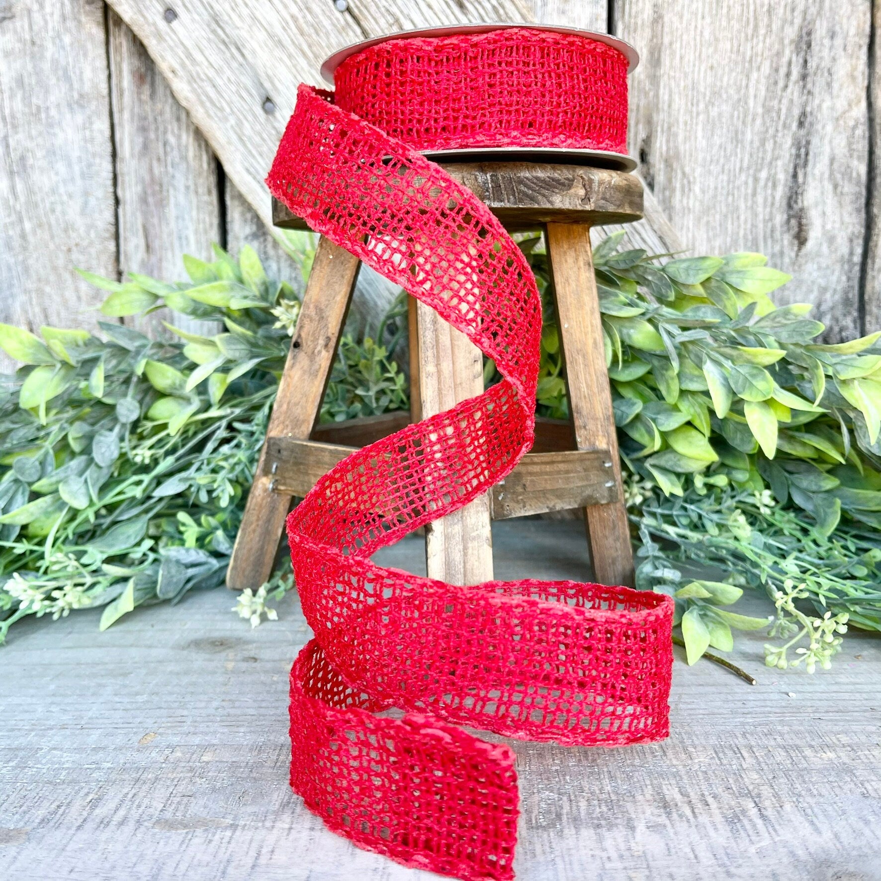 1.5" Red Vibrant Weave Ribbon, Farrisilk Ribbon, Red Burlap Ribbon