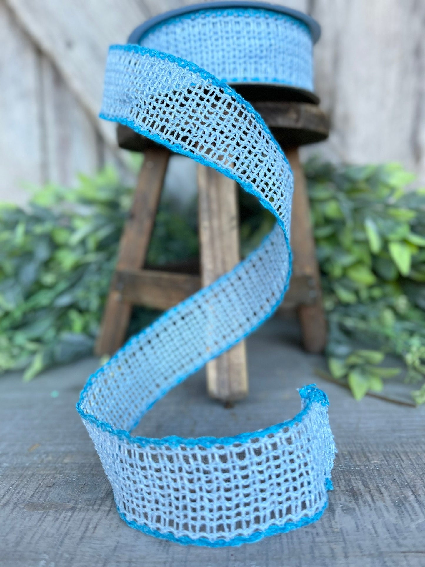 1.5" Light Blue Vibrant Weave Ribbon, Farrisilk Ribbon, Blue Burlap Ribbon