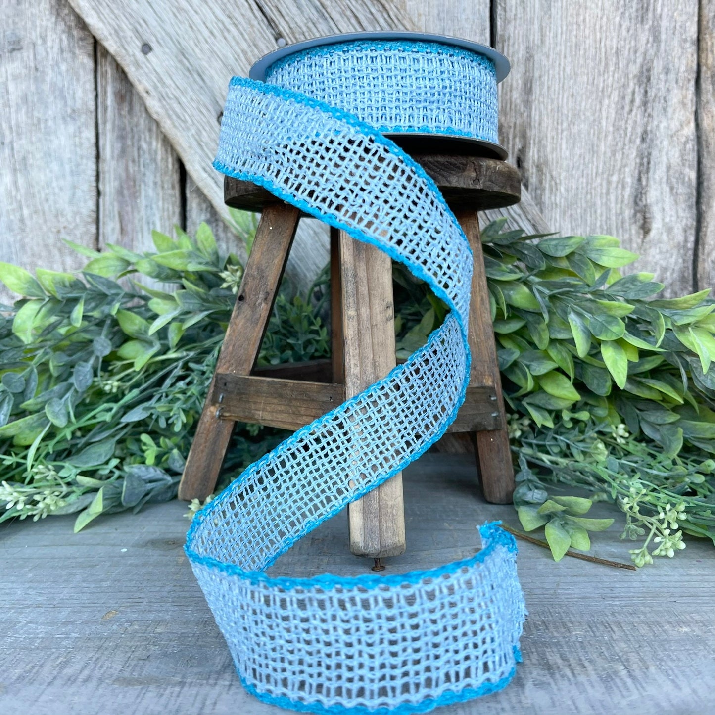 1.5" Light Blue Vibrant Weave Ribbon, Farrisilk Ribbon, Blue Burlap Ribbon