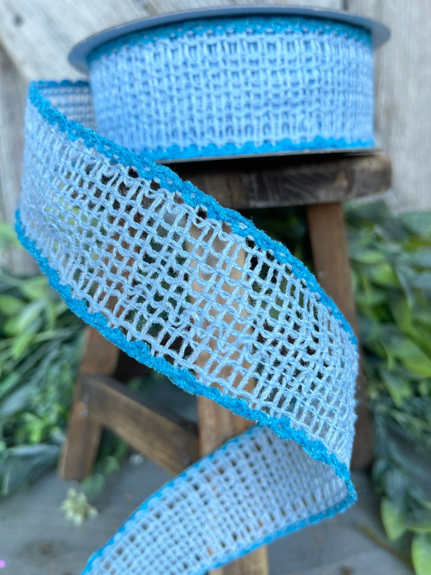 1.5" Light Blue Vibrant Weave Ribbon, Farrisilk Ribbon, Blue Burlap Ribbon