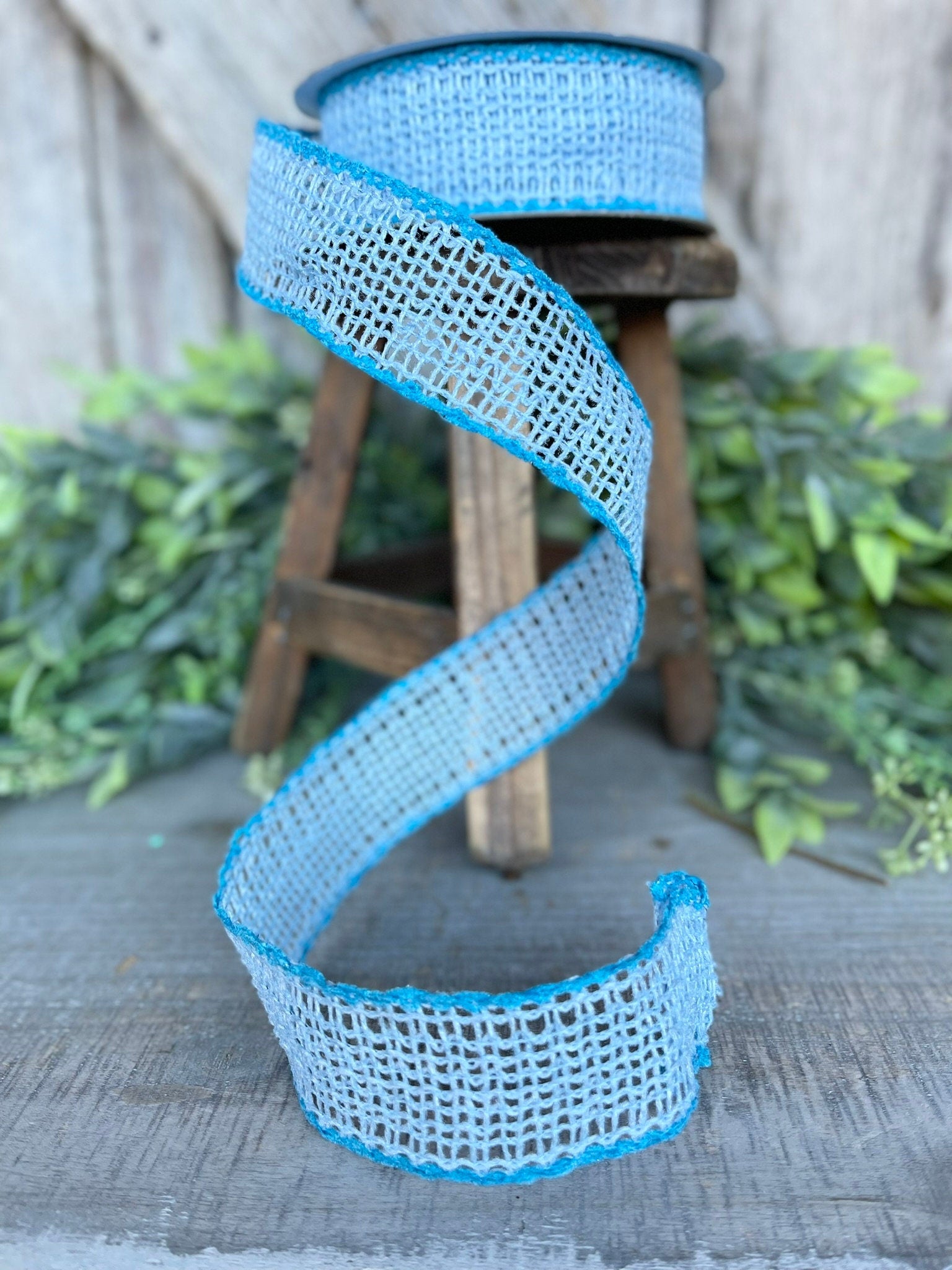 1.5" Light Blue Vibrant Weave Ribbon, Farrisilk Ribbon, Blue Burlap Ribbon