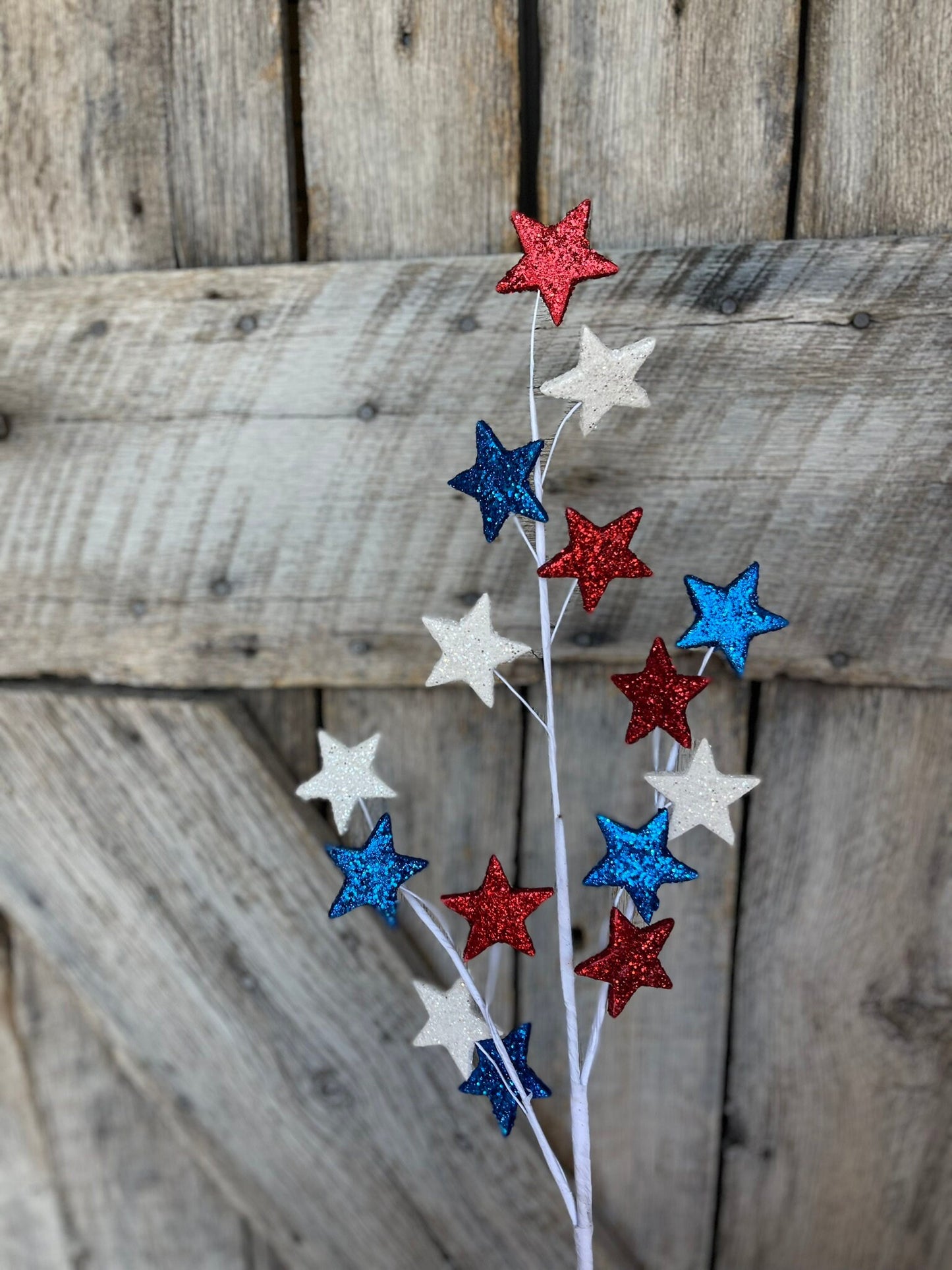 28" Red white blue star glitter spray, patriotic spray