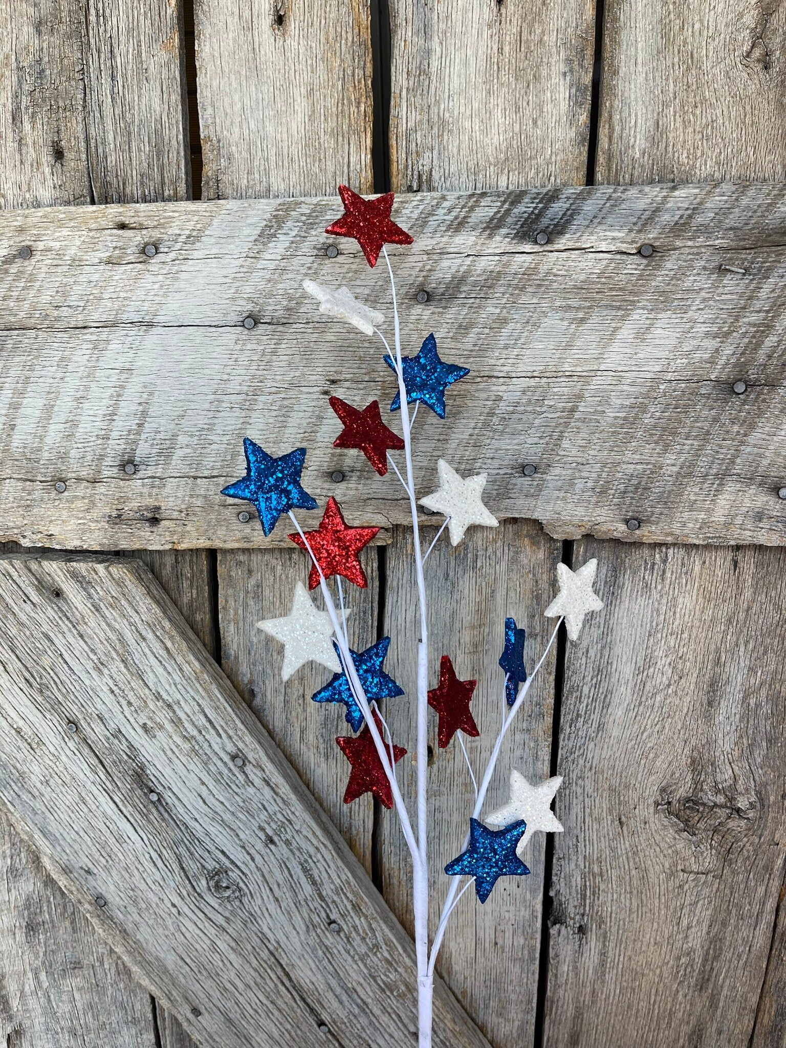 28" Red white blue star glitter spray, patriotic spray, patriotic star spray