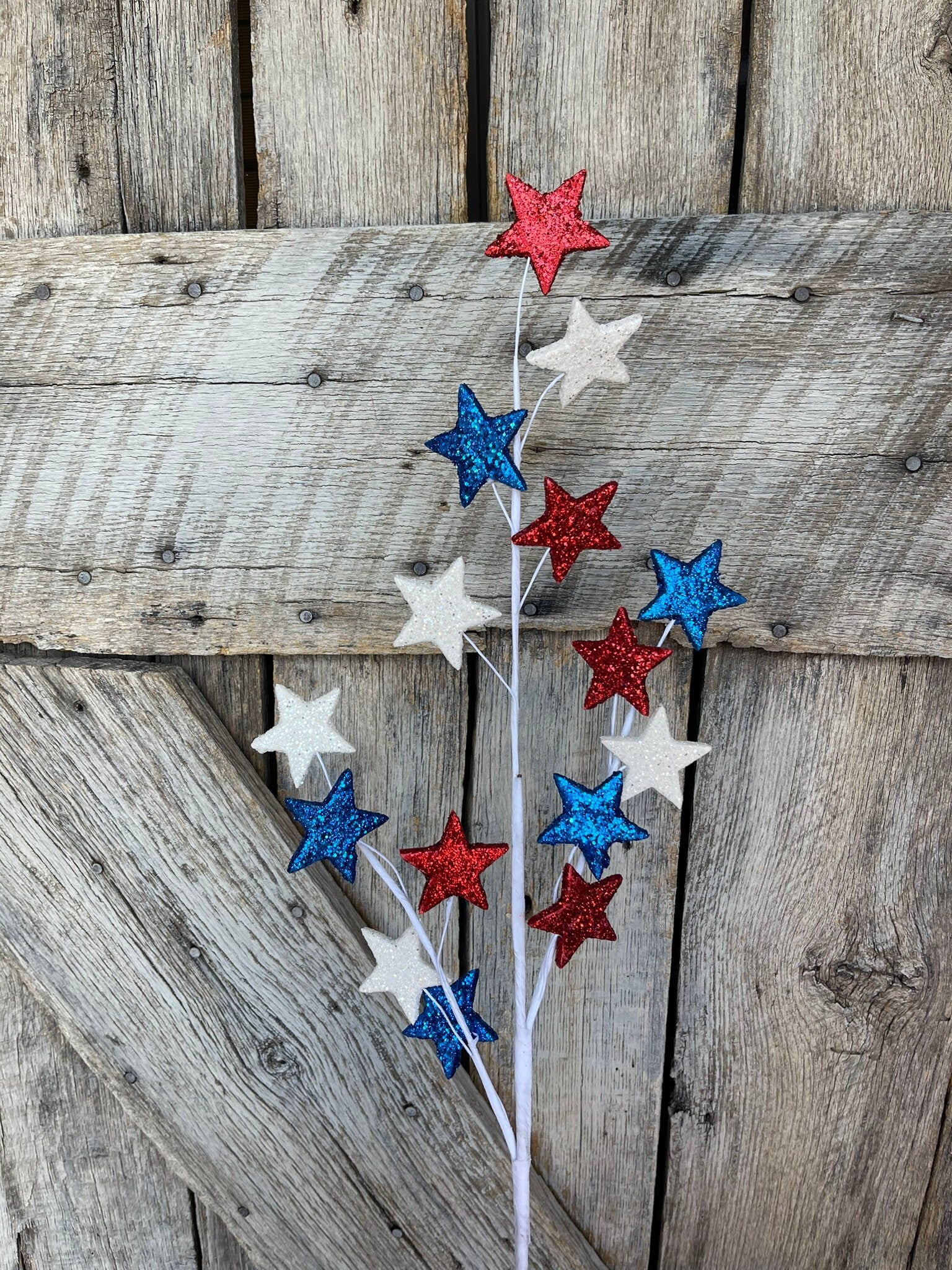 28" Red white blue star glitter spray, patriotic spray