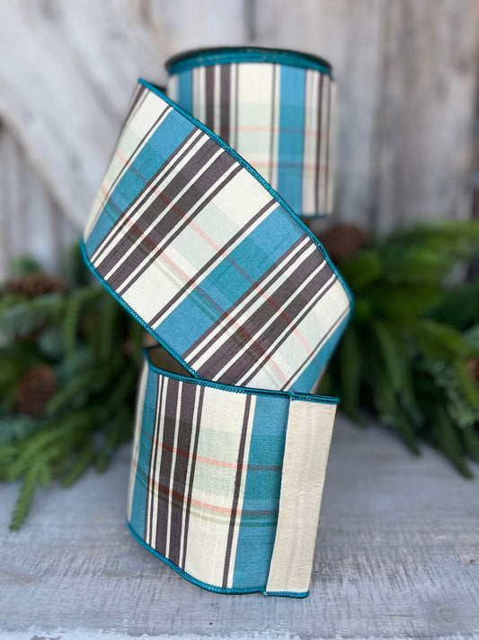 4" Fall Plaid Ribbon, Chocolate Hampton Plaid Ribbon