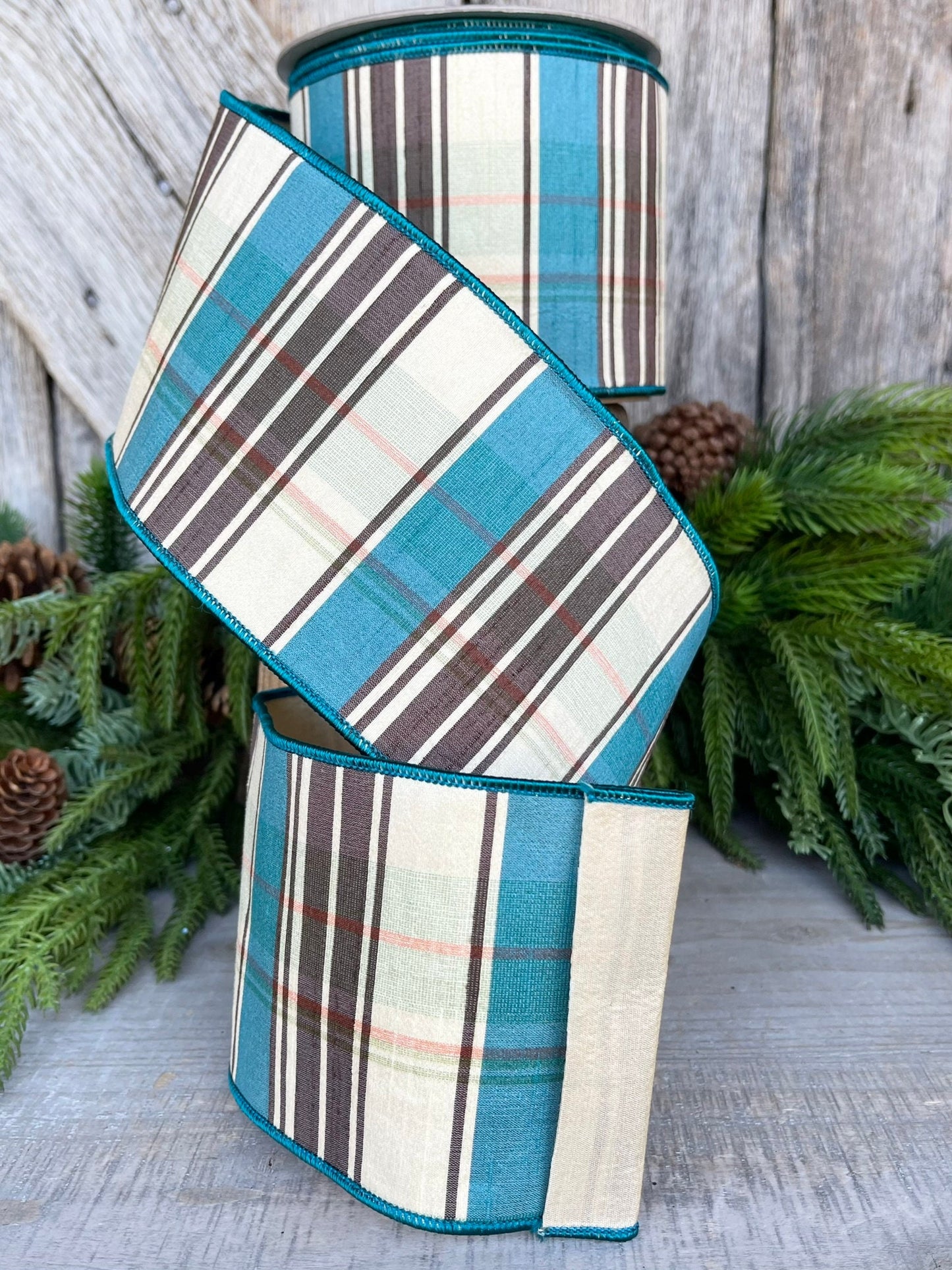 4" Fall Plaid Ribbon, Chocolate Hampton Plaid Ribbon, Farrisilk Ribbon