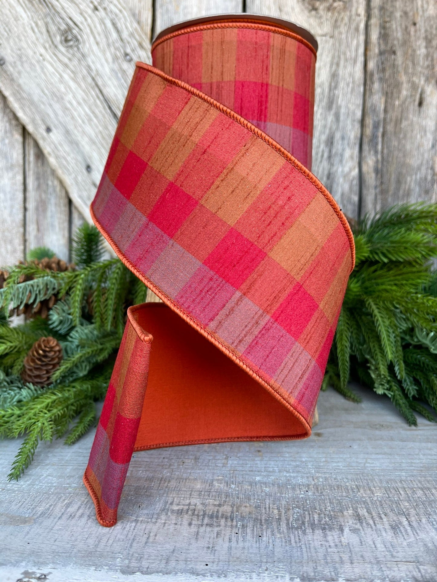 4" Fall Plaid Ribbon, Farisilk ribbon, Designer Ribbon