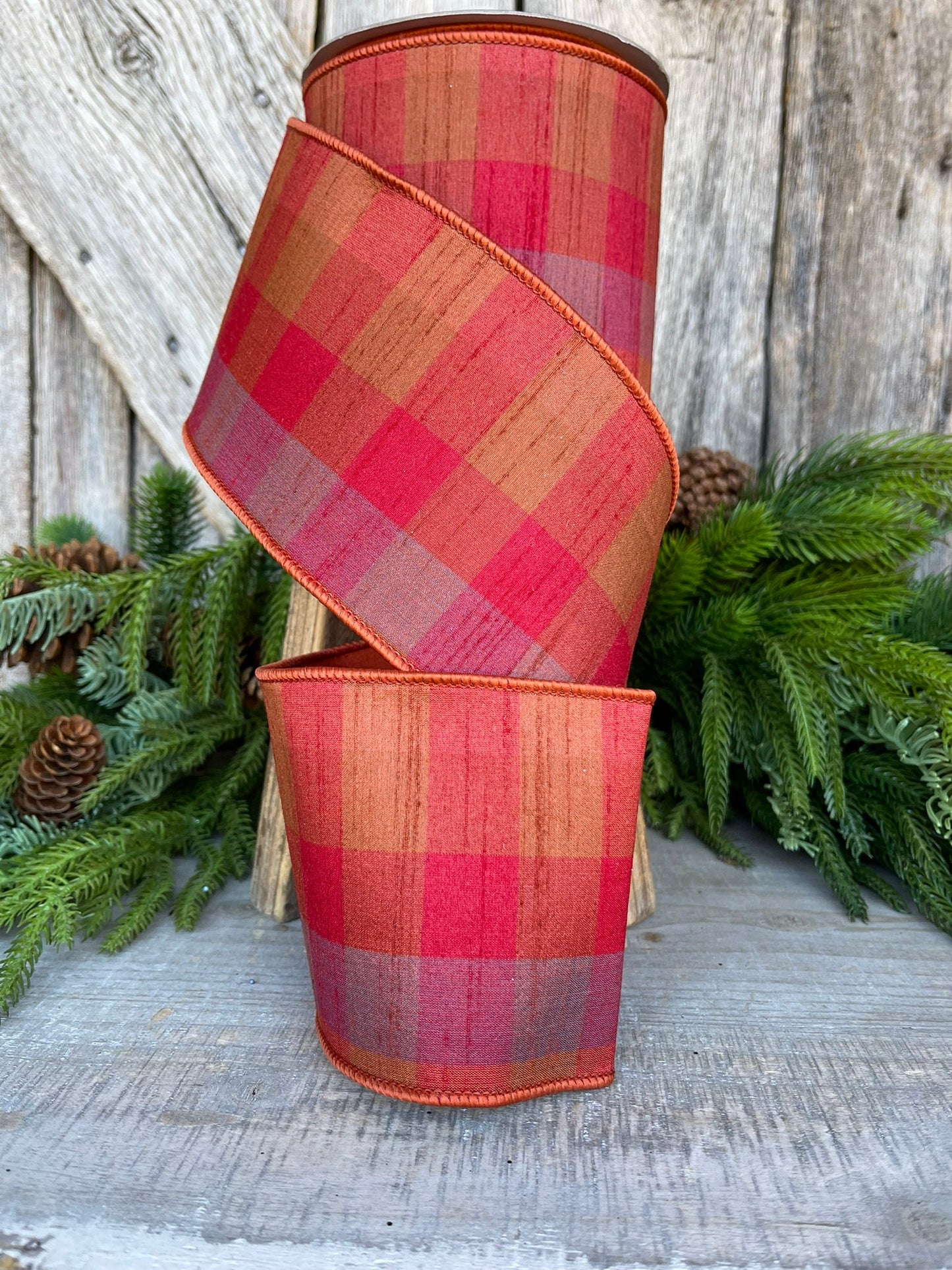 4" Fall Plaid Ribbon, Farisilk ribbon, Designer Ribbon