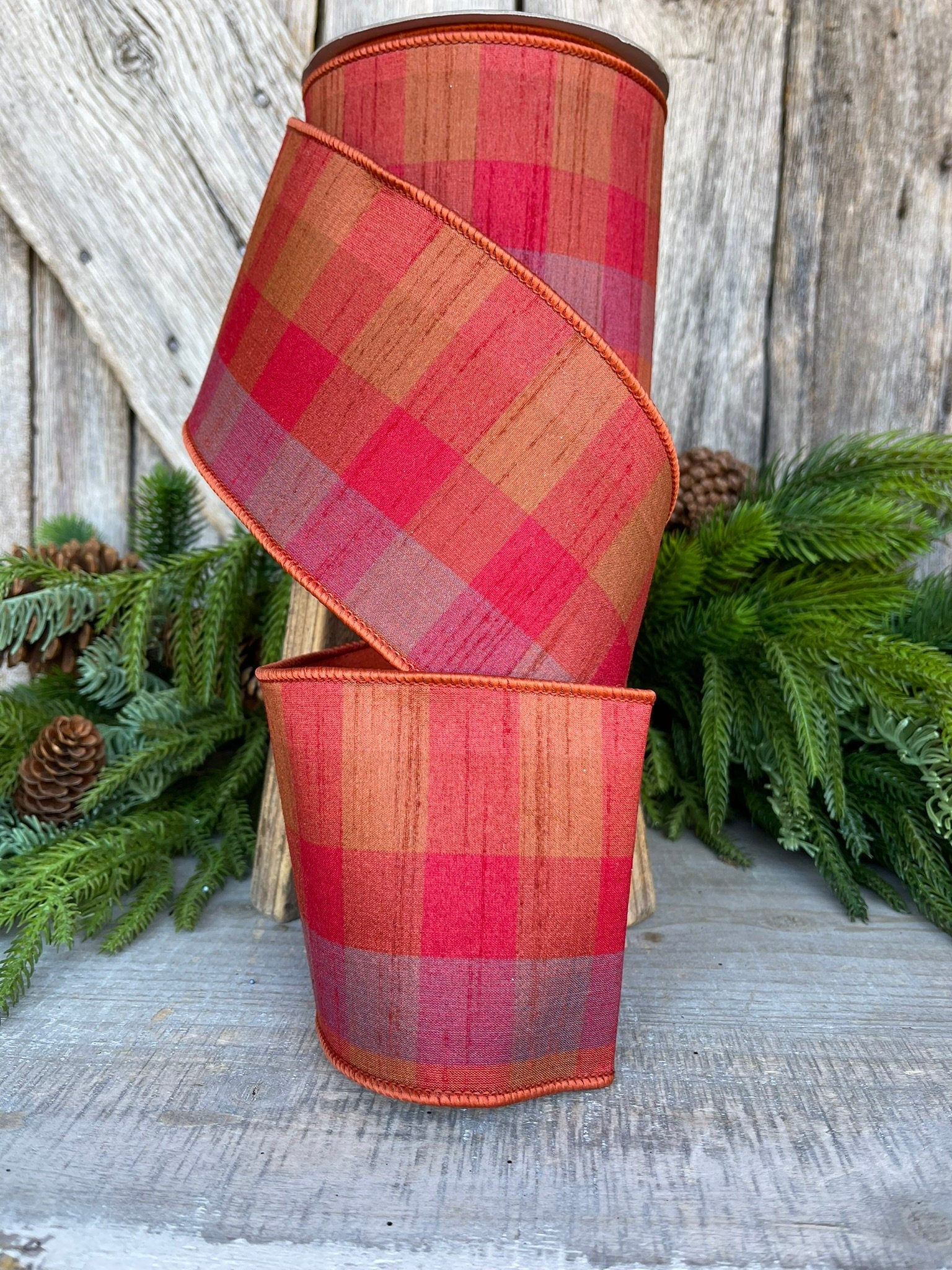 4" Fall Plaid Ribbon, Farisilk ribbon