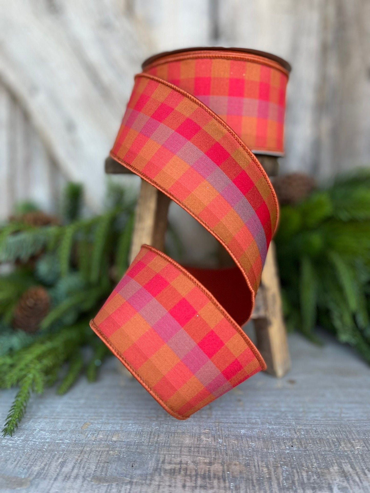 2.5" Fall Plaid Ribbon, Farisilk ribbon, Designer Ribbon