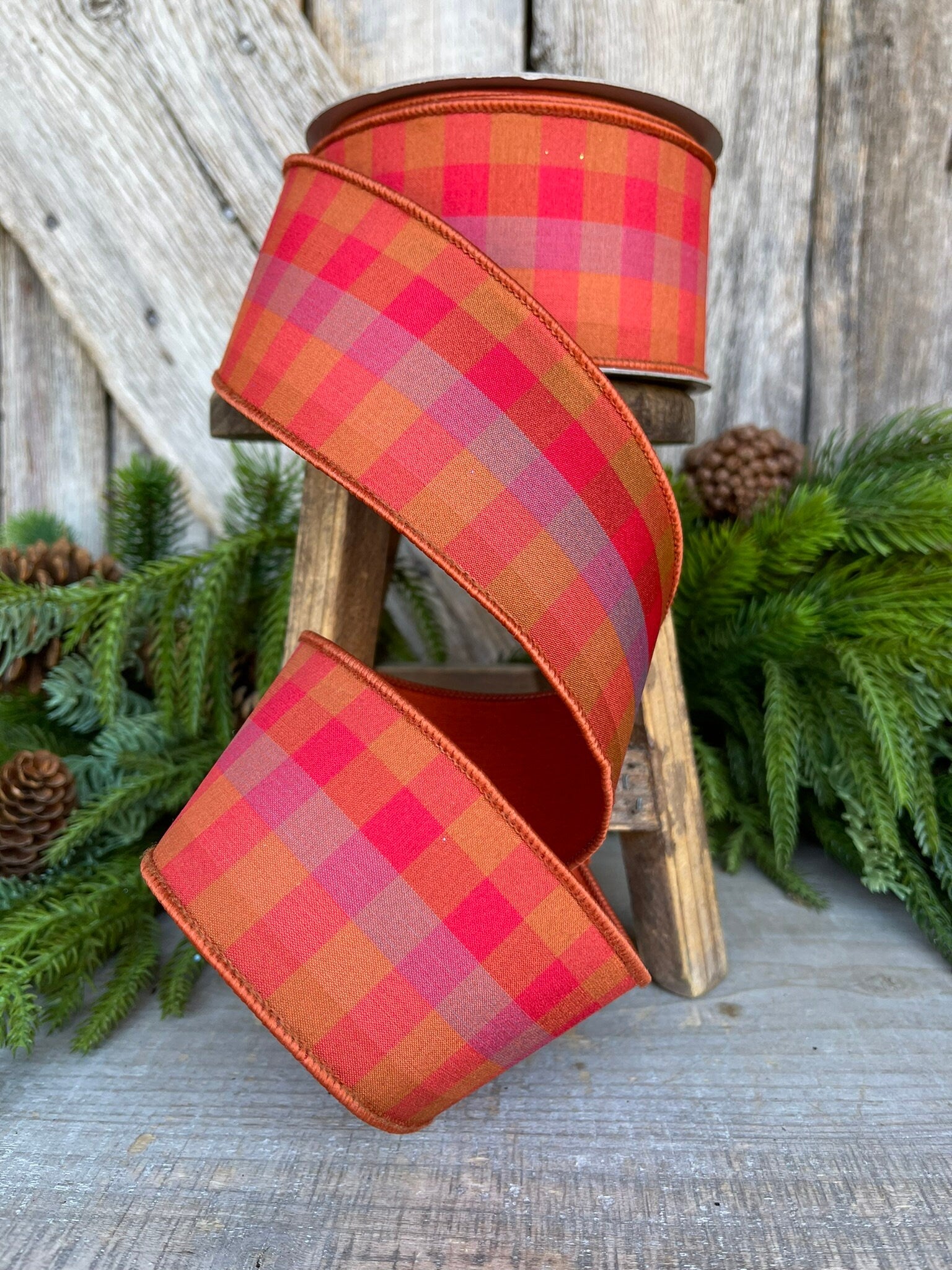 2.5" Fall Plaid Ribbon, Farisilk ribbon, Designer Ribbon