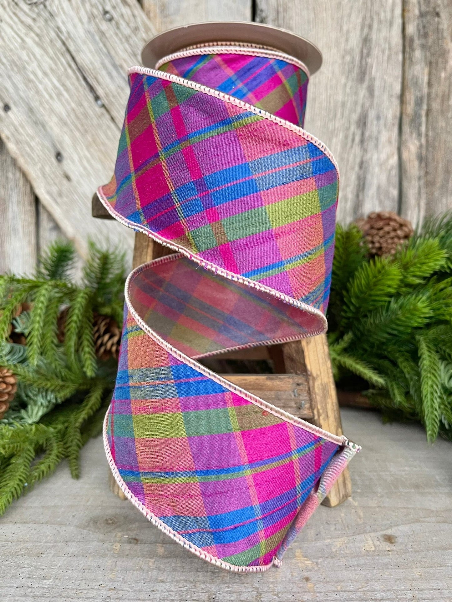 2.5" Magenta Plaid RIbbon, 5 yards, Purple Pink Plaid