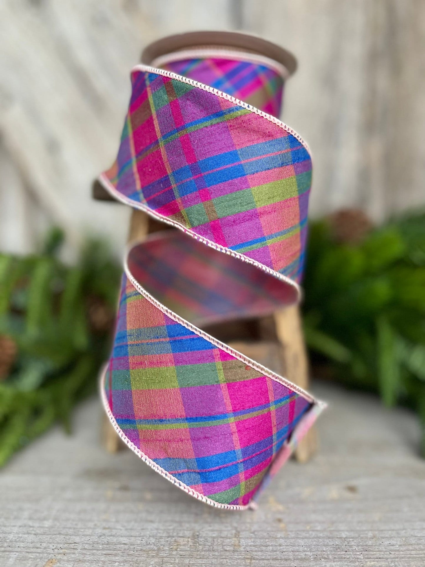 2.5" Magenta Plaid RIbbon, 5 yards, Purple Pink Plaid