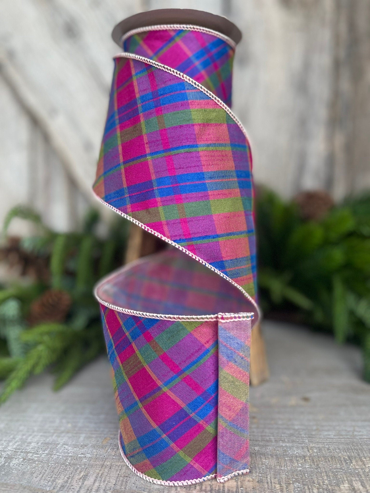 4" Magenta Plaid RIbbon, 5 yards, Purple Pink Plaid