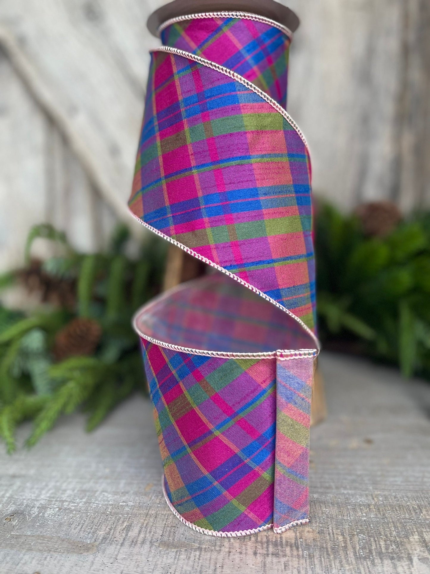 4" Magenta Plaid RIbbon, 5 yards, Purple Pink Plaid