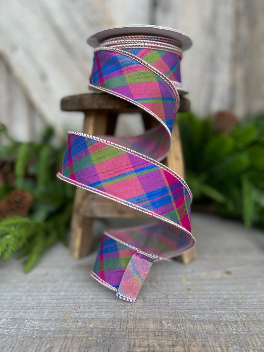 1.5" Magenta Plaid RIbbon, 5 yards