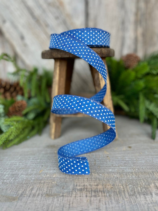 7/8" Royal Blue Swiss Dots Ribbon, Blue Swiss Dots Ribbon, Narrow RIbbon