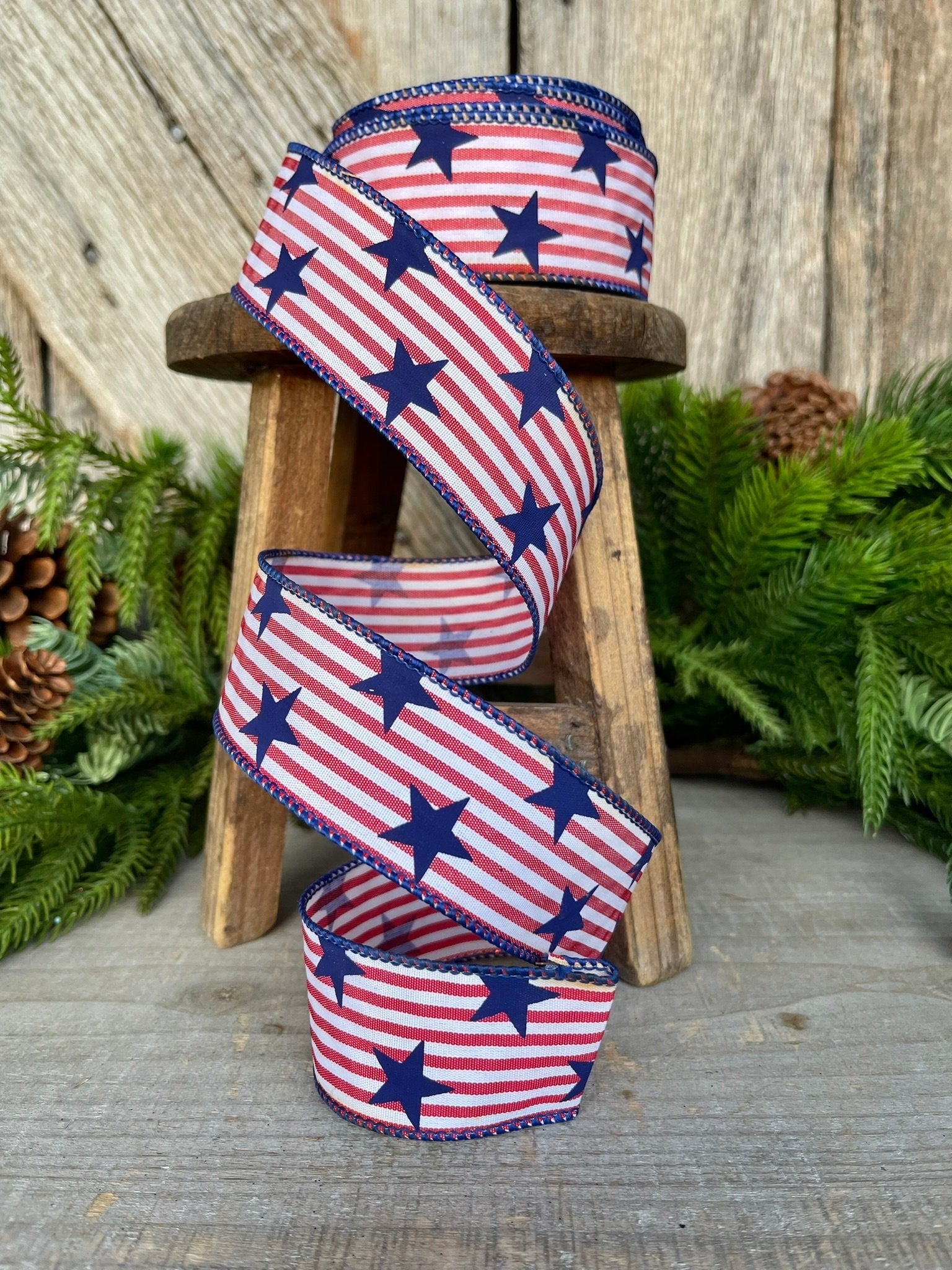 1.5 Stars and Stripes Patriotic Ribbon, Patriotic Wired Ribbon, American Ribbon