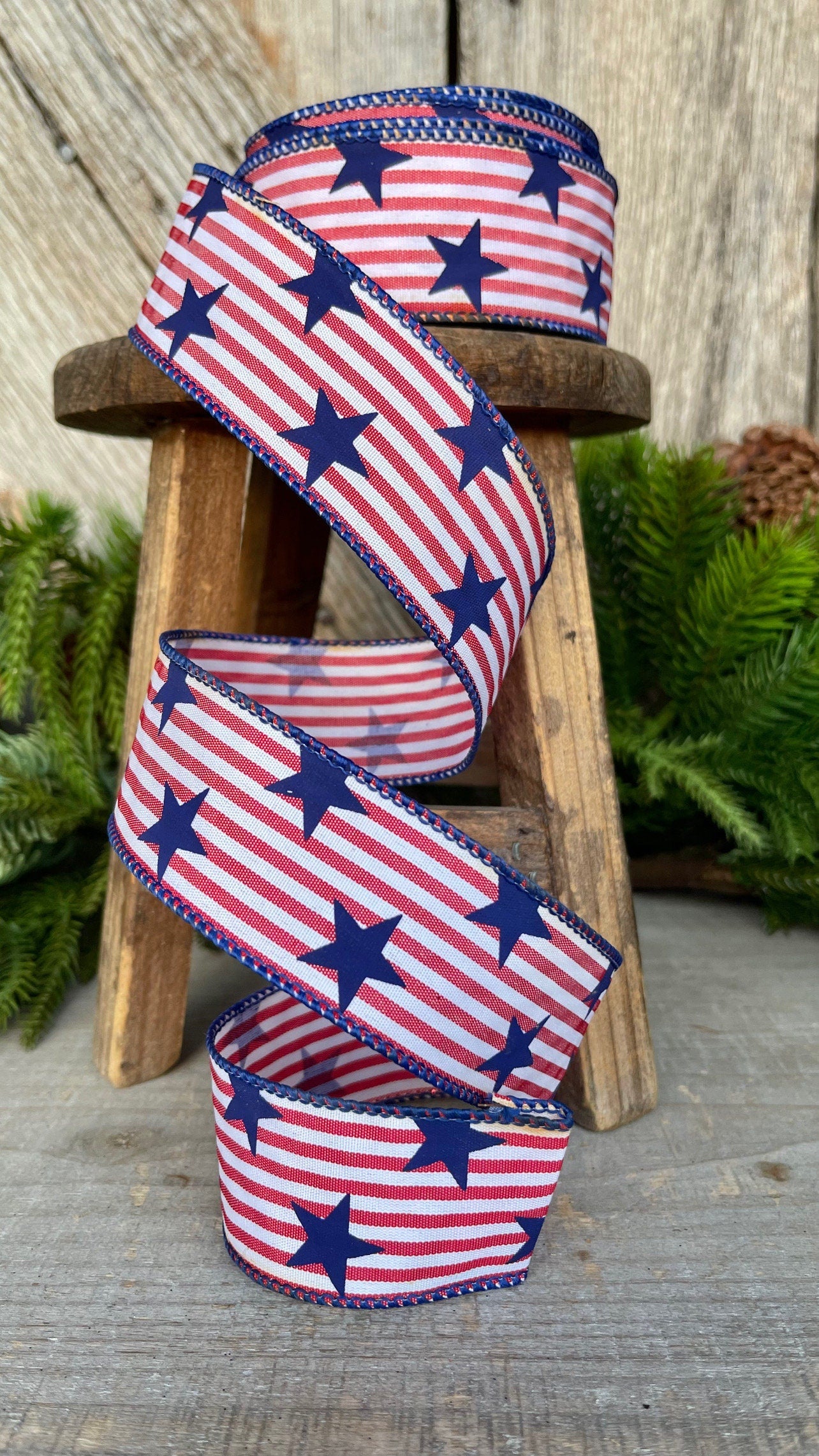 1.5 Stars and Stripes Patriotic Ribbon, Patriotic Wired Ribbon