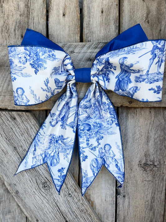 19” x 16“ Blue Chinoiserie Bow, Jumbo Blue and White Chinoiserie Ribbon